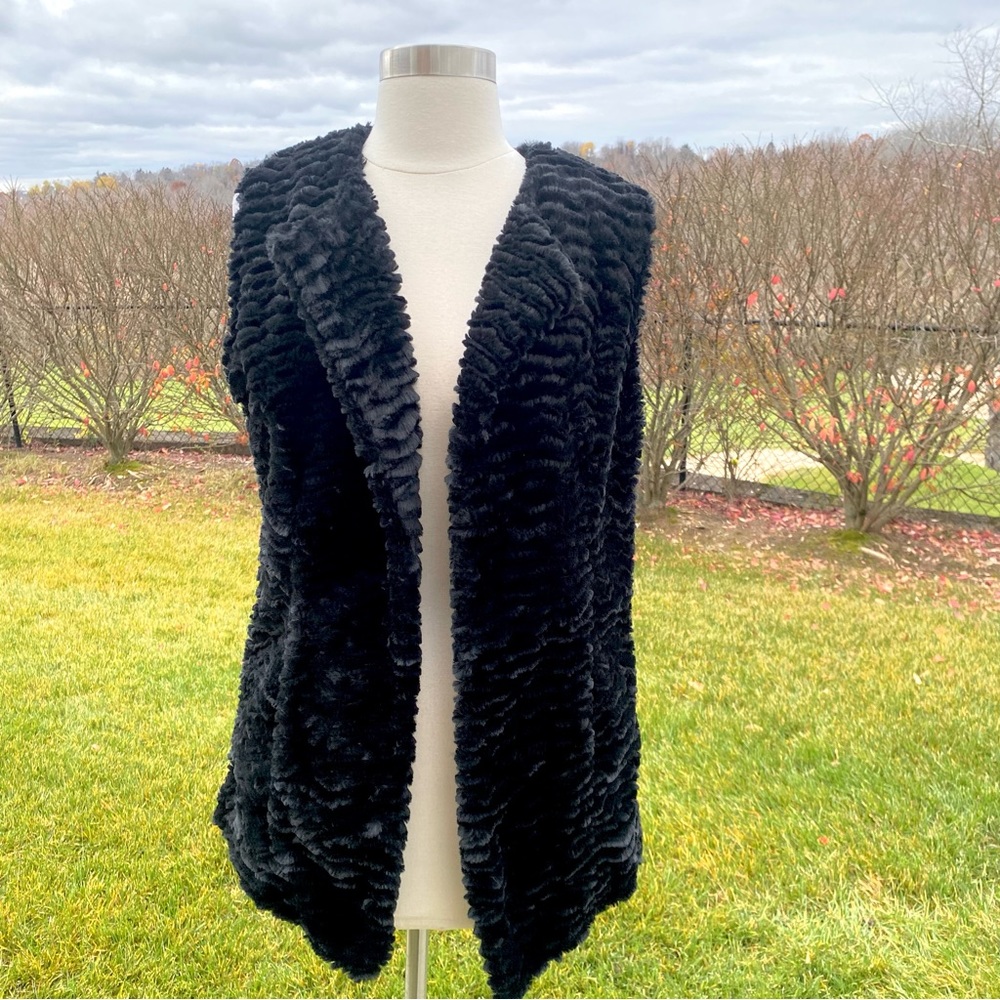 CHICO'S Faux fur Black sweater vest